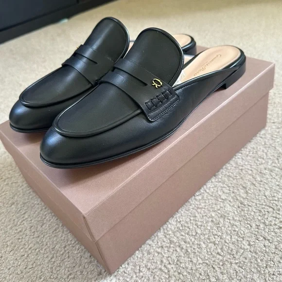 NIB Gianvito Rossi Florio Black Loafer calf Leather Mules Slides 41 10 - Picture 4 of 9